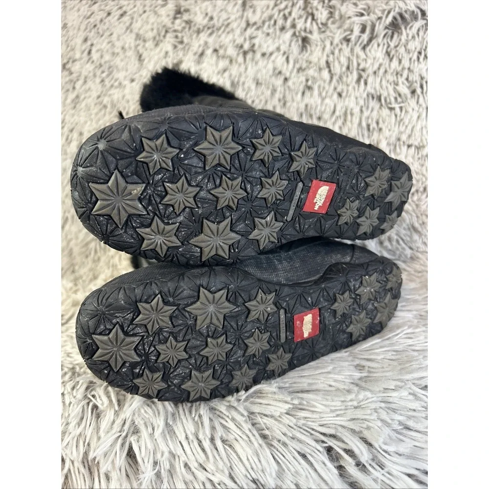 The North Face Sz 6 Nuptse Boots Black Goose Down Faux Fur Winter Snow Grip Puff